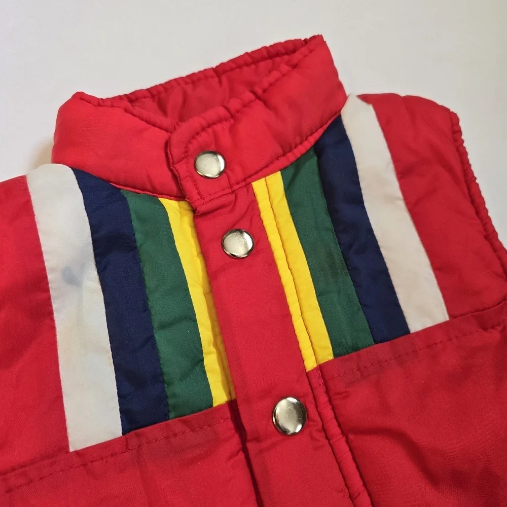 VTG 80s‎ French Toast Toddler Rainbow Puffer Vest 4T Red Snap Front Color Block